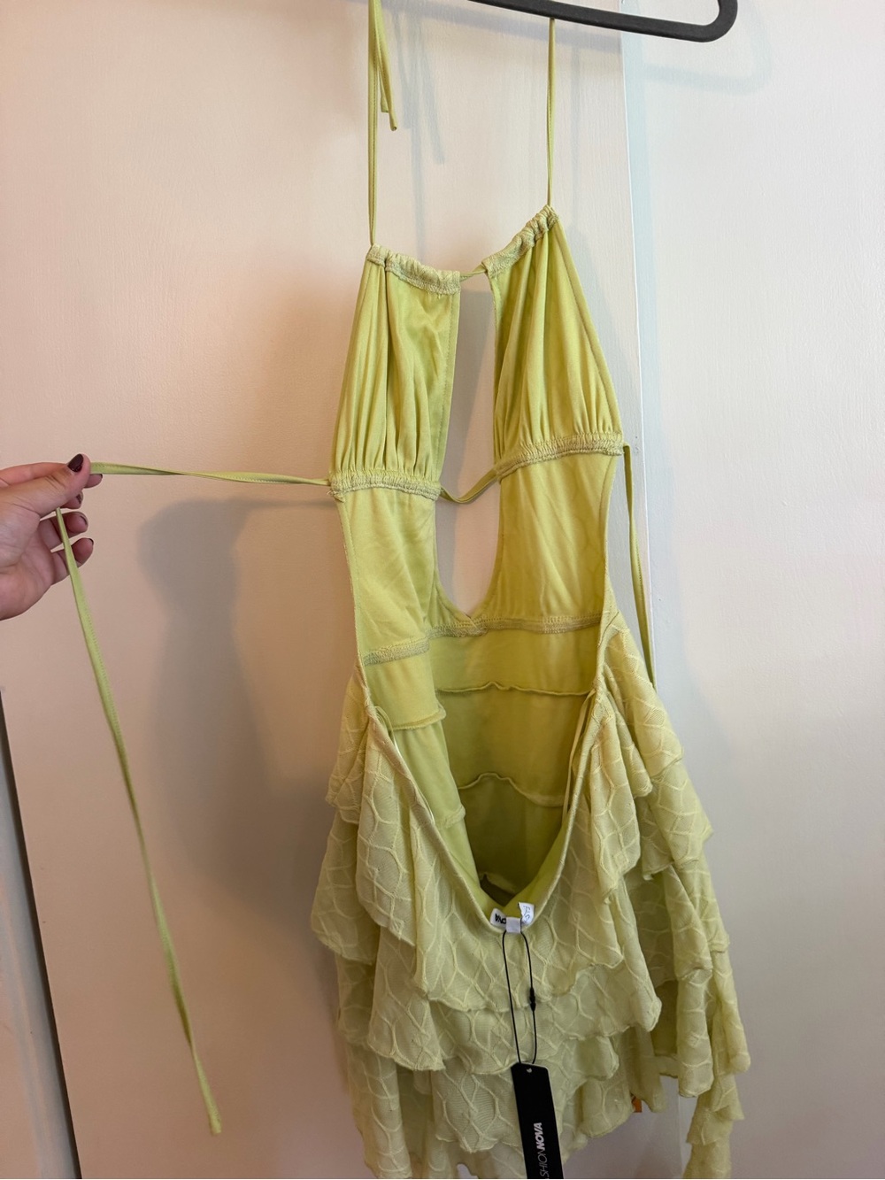 Fashion Nova Lime Green Ruffled Tiered Backless Mini Dress - Picture 5 of 7